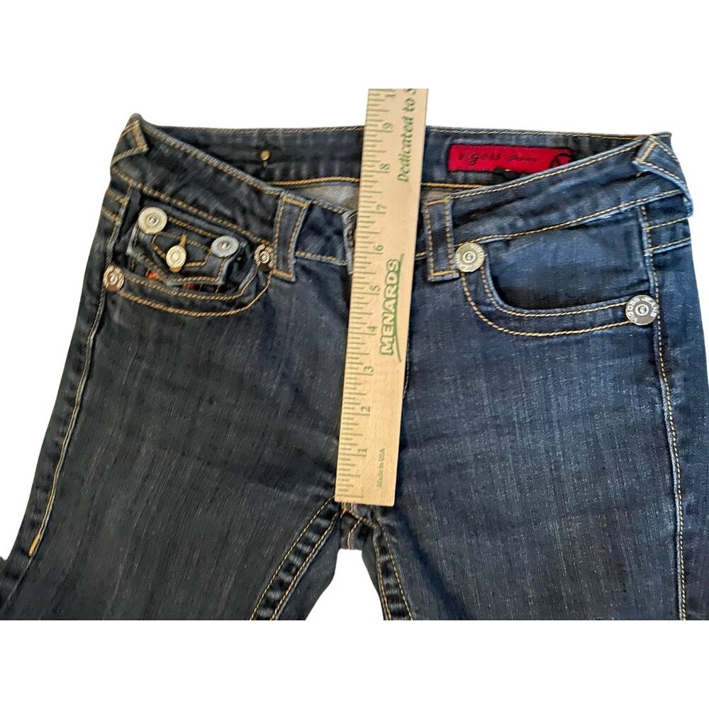 Vigoss Jeans Juniors 5 Used Low Rise Bootcut Stretch Denim Fold Over Pockets - Picture 10 of 16